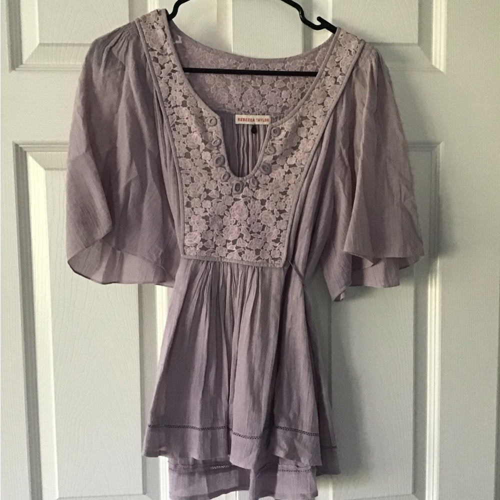 Rebecca Taylor Mauve Blouse with Floral Accents